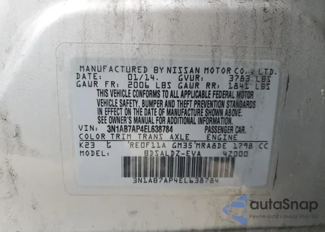 2014 Nissan Sentra S из США, поврежденный, VIN 3N1AB7AP4EL638784